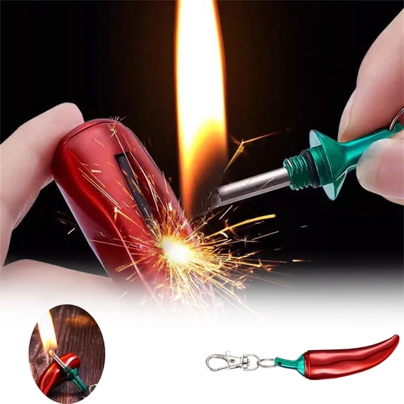 Chili Pepper Shaped Windproof Kerosene Lighter Keychain â Compact Refillable Metal Fire Starter for Camping Hiking â Unique Portable EDC Tool ( Not Included)