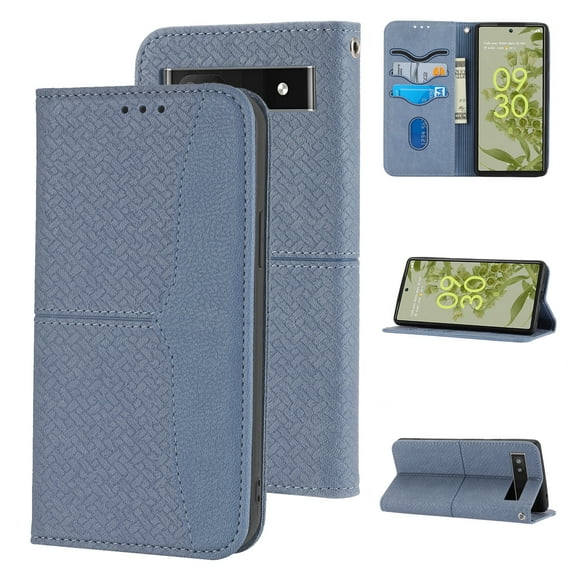 Dteck Wallet Case for Google Pixel 6A 6.1 inch,Drop Protection Premium PU Leather Magnetic Flip Holder ID Credit Card Slots Phone Cover with Wrist Strap,Grey