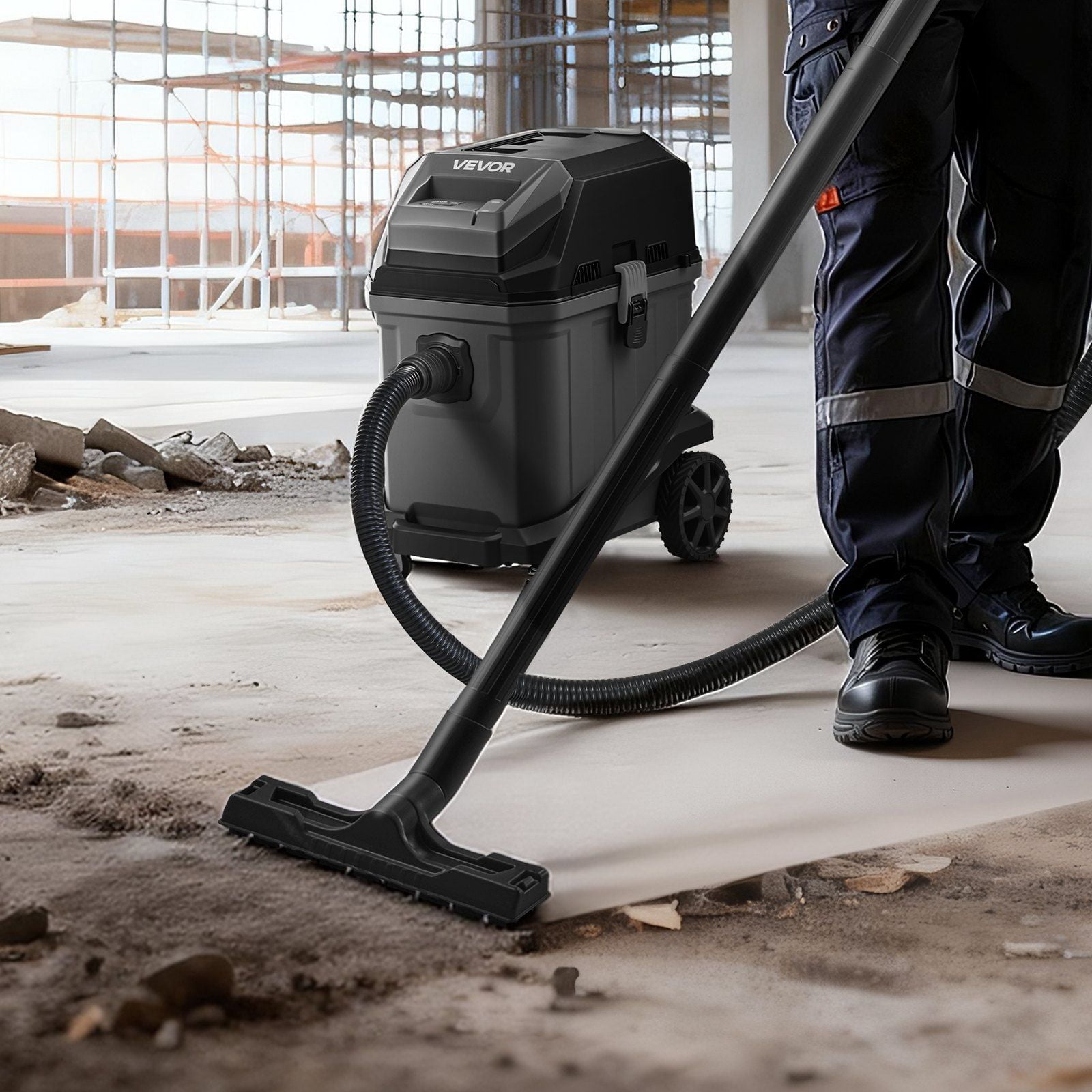 Commercial Shop Vac, 11 Gallon Wet Dry Shop Vacuum, 5.5 Peak HP Portable with One-Button Self-Cleaning, 1350W Input, 1.25in x 7ft Hose, 20ft Cord, Industrial-Grade for Jobsite, Workshop