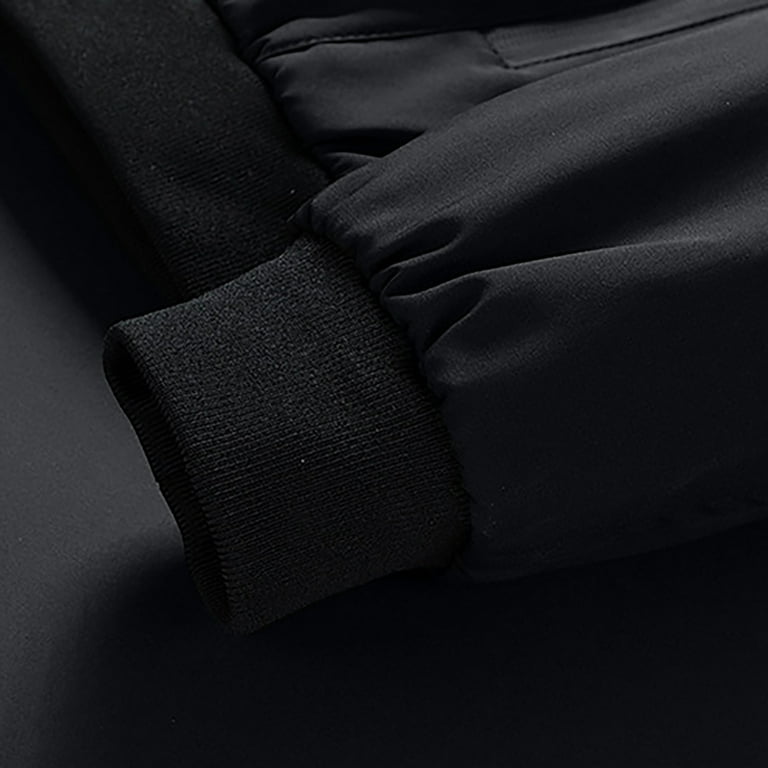 Olyvenn Winter Warm Men's Solid Long Sleeve Coat Zip Up Pocket Stand Collar  Hooded Jacket Outwear Padded Sports Fitness Overcoat Black 8 