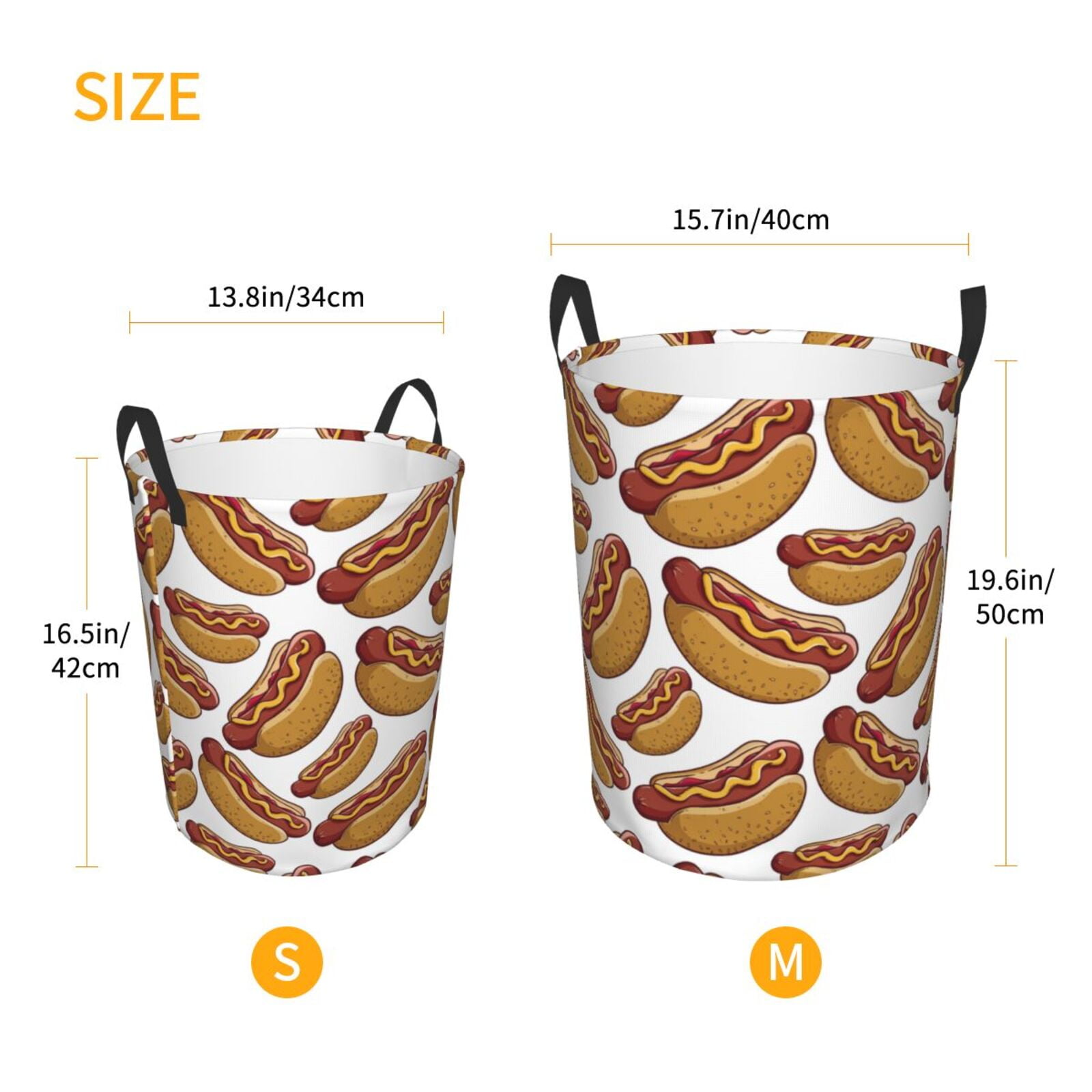 Large Laundry Basket with Handles - Hot Dog Print No.903 Kids Baby Dirty Clothes Laundry Hamper for Bedroom Aesthetic