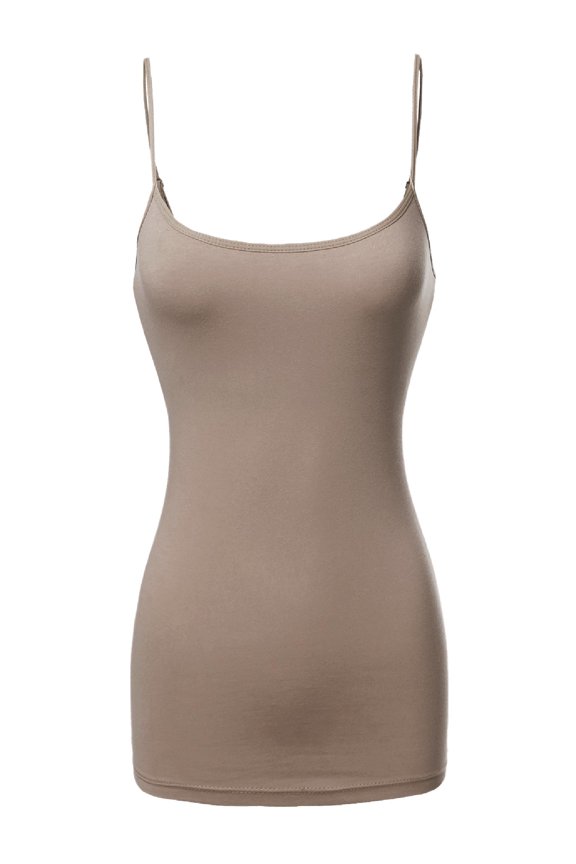 Women's Basic Solid Long Length Adjustable Spaghetti Strap Tank Top