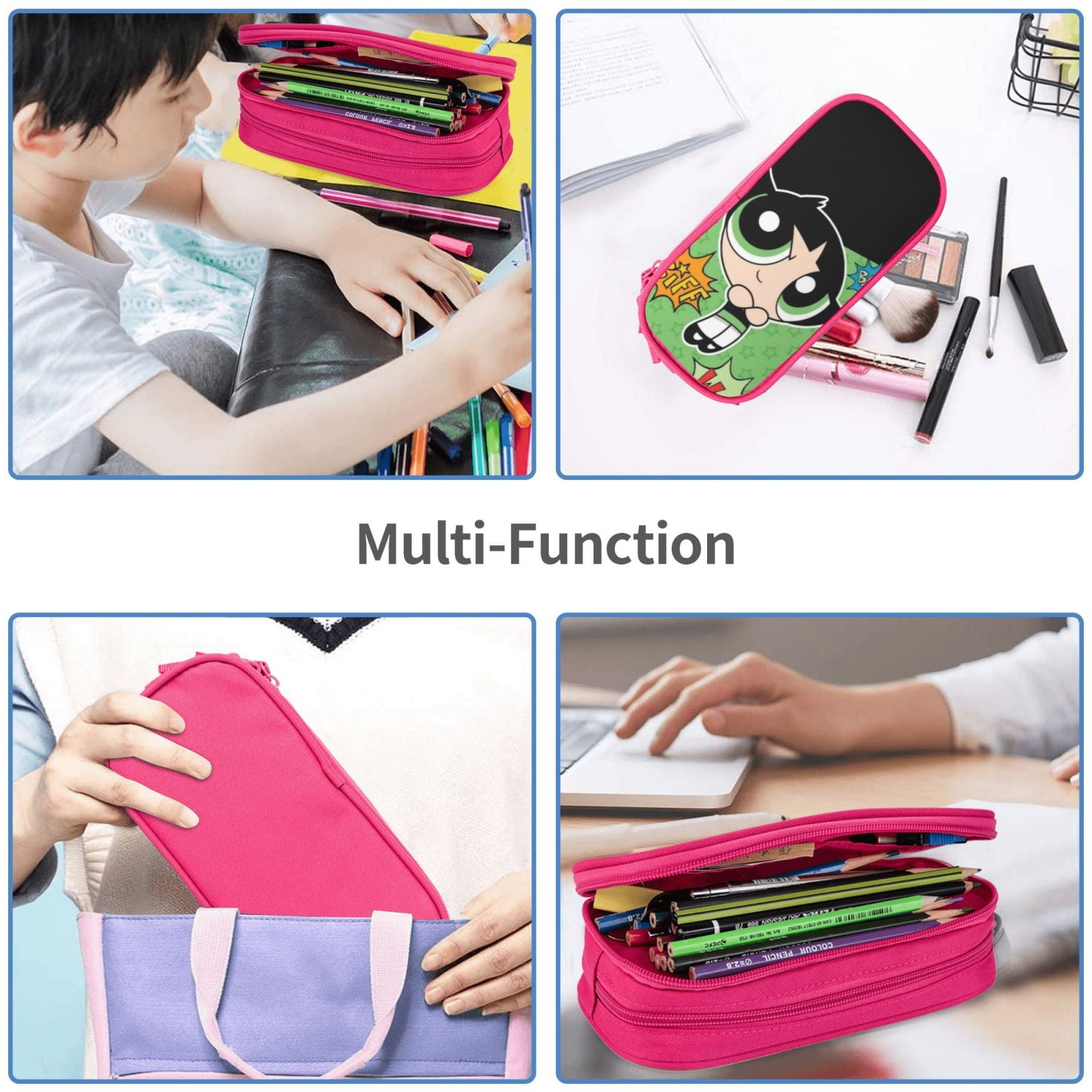 The Powerpuff Gi-rls Pencil Case Large Capacity Pencil Pouch Penbag Office Stationery Organizer Travel Makeup Bag Pink