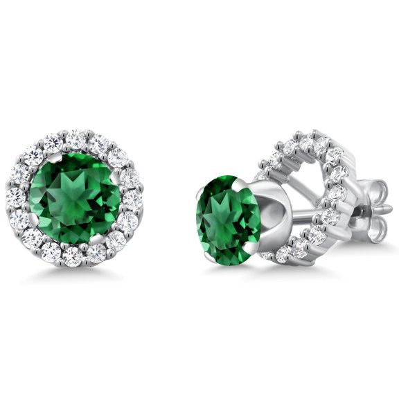 Gem Stone King 925 Sterling Silver Green Simulated Emerald Removable Jacket Stud Earrings for Women (1.54 Cttw, Round 6MM)