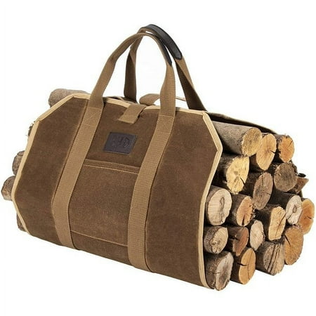 Gex Worldwide Firewood Fireplace Carrier Logs Tote Holder 20 oz Waxed Canvas Sturdy Bag with Handles for Camping Indoor Outdoor