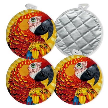 

4 PCS Pot Holders for Kitchen Potholders Sets with Hook for Oven Cooking Baking Illustrative Parrot With Intricate Feather Details