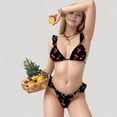thumbnail image 2 of Women's Cherry Print Bikini Set with Triangle Top and Ruffle Strap Detail High Cut Bottom - Large, Black, 2 of 4