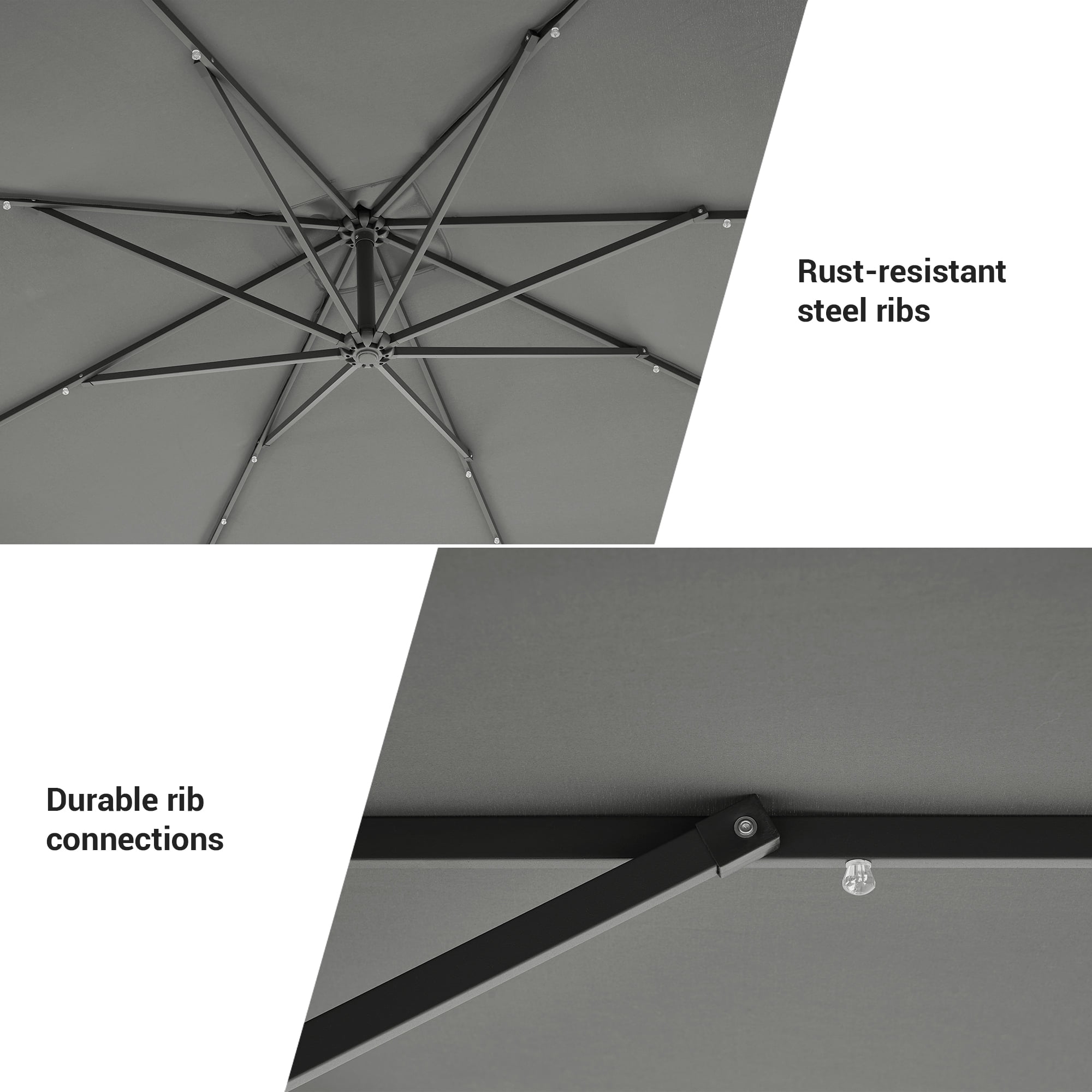 ACEGOSES 8.2x8.2ft LED Square Outdoor Patio Canopy Offset Umbrellas for Gardens, Lawns and Yard,Gray