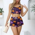 thumbnail image 3 of Women’s Bat Print Pajama Set – Soft Sleeveless Crop Top and Ruffle Shorts, Cute Halloween Sleepwear Loungewear, 3 of 4