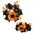 thumbnail image 2 of Artificial Halloween Mini Wreath, 11.81 inch Fall Small Floral Wreath with Sunflower Black Maple Leaf, Autumn Decorative Hanging Wreath for Front Door Window Wall, Home Halloween Party Decor, 2 of 4
