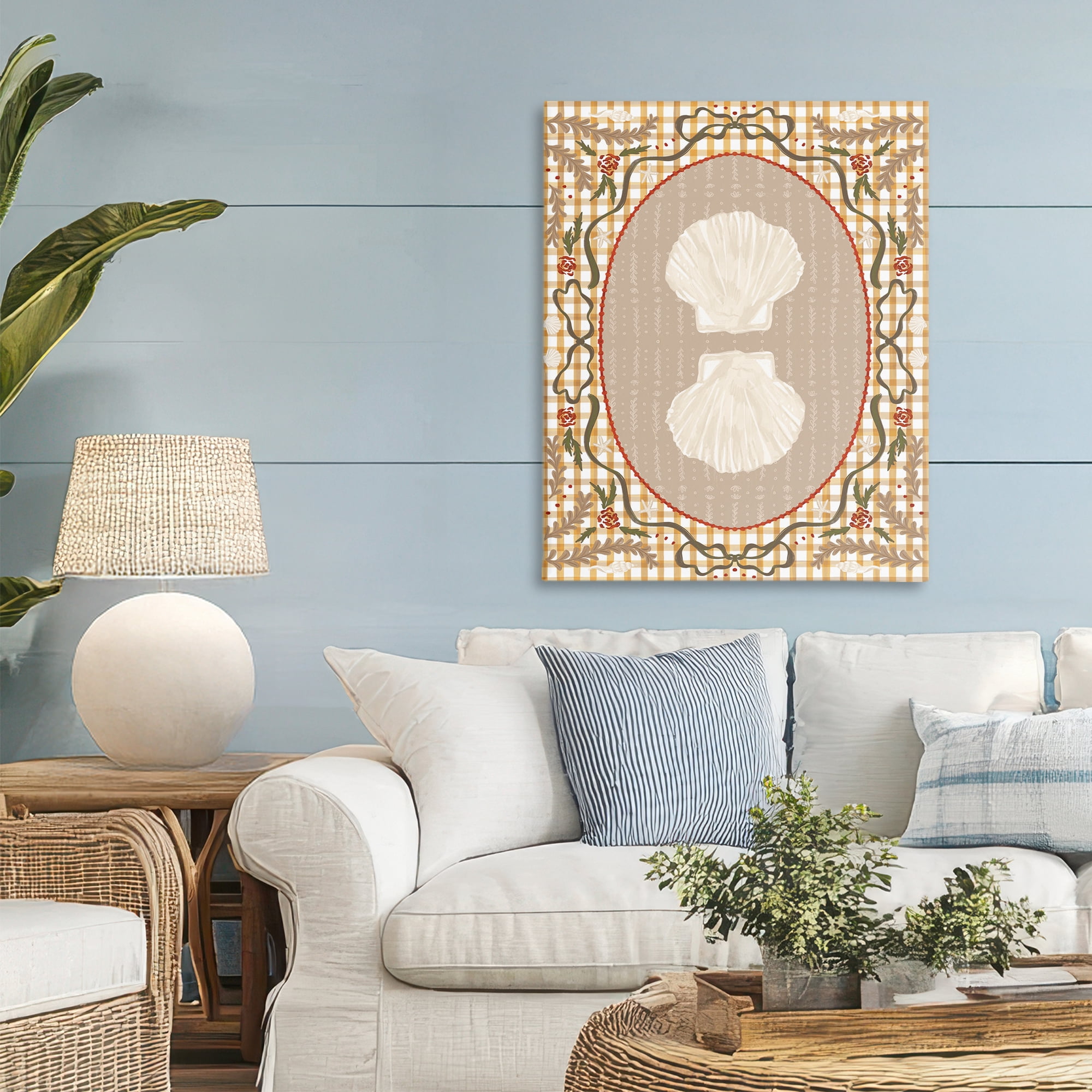 Stupell Industries Vintage Shells on Gingham Canvas Wall Art, design by Vero Illustrates