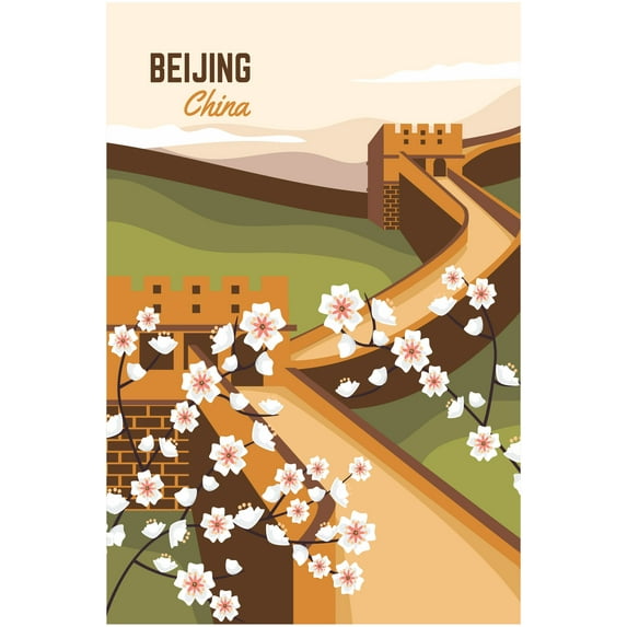 EzPosterPrints - Retro World Famous City Posters - Decorative, Vintage, Retro, Grunge Travel Poster Printing - Wall Art Print for Home Office - BEIJING, CHINA - 48X32 inches