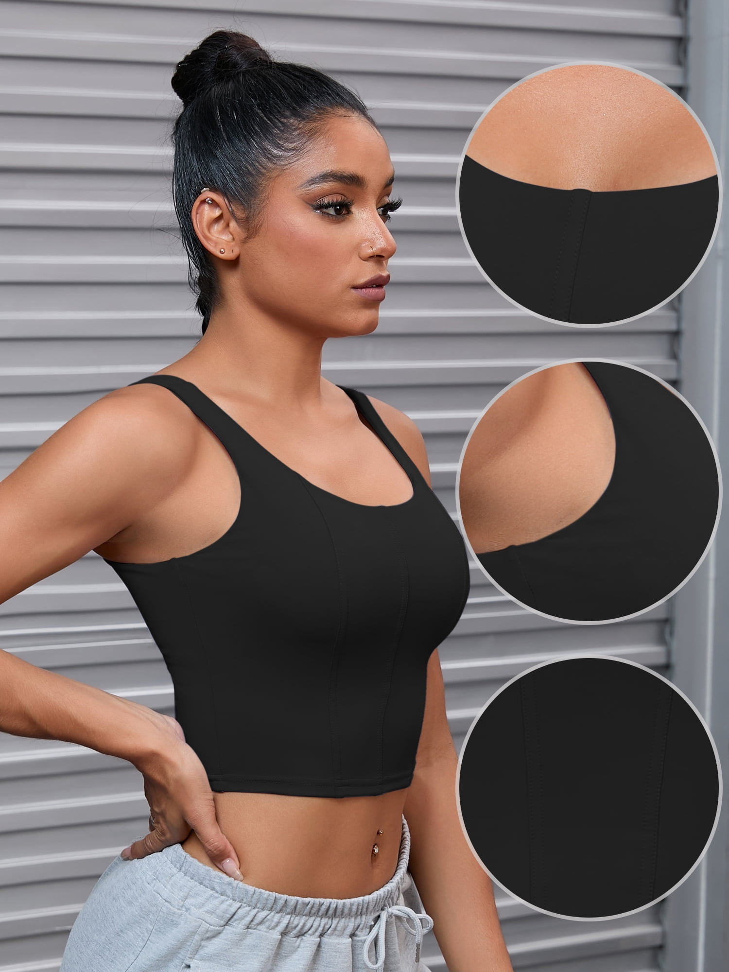 DARING DIVA Women's U Back Shapewear Muscle Tank Top With Built In Bra L Black