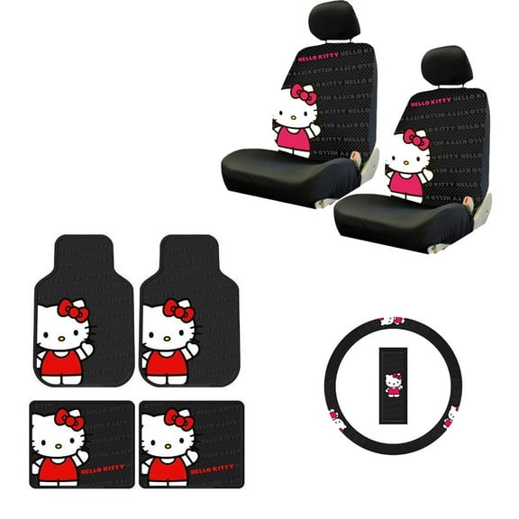 MULIT-B Hello Kitty Universal Fit, Front Floor Mats, 27 x 18 Inches, Black 6 Piece
