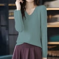 thumbnail image 2 of Vinsonshop V Neck Sweaters for Women Long Sleeve Ribbed Knit Tops Casual Pullover Basic Jumpers Fall Clothes Winter Warm Outfits Mint Green S, 2 of 5