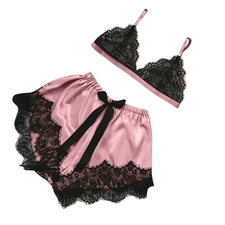

Binmer Womens Shorts Plus Size Women Shorts Cleanrance V-Neck Eyelash Lace Sexy Stain Camisole Pajamas Bowknot Shorts Set