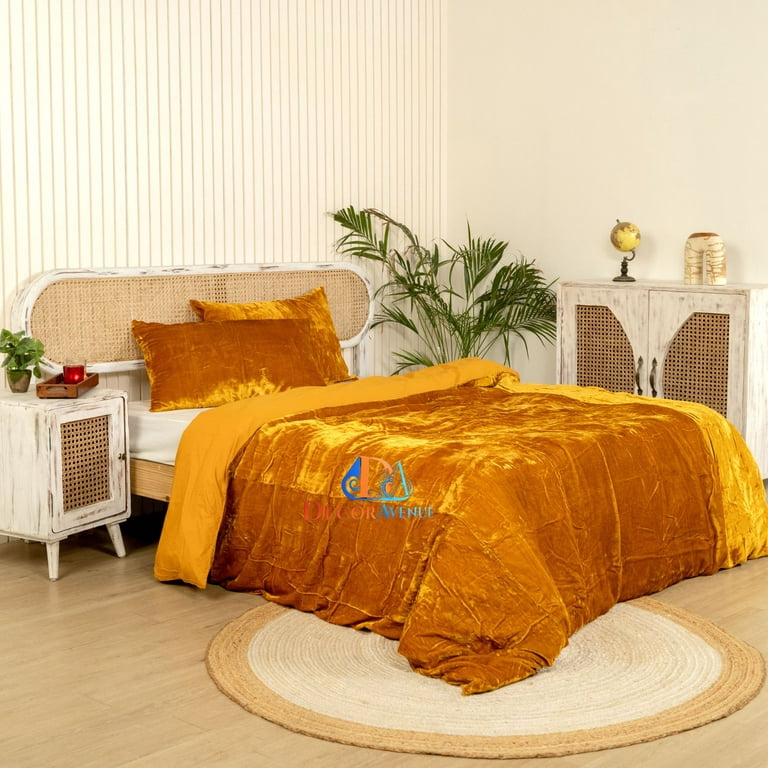 Ultra-Luxe Soft Velvet Duvet Cover, Boho Bedding UO Comforter Bedding Donna  Cover, 3 Pcs Set Gold Mustard Duvet Set, Velvet Bedding Set 