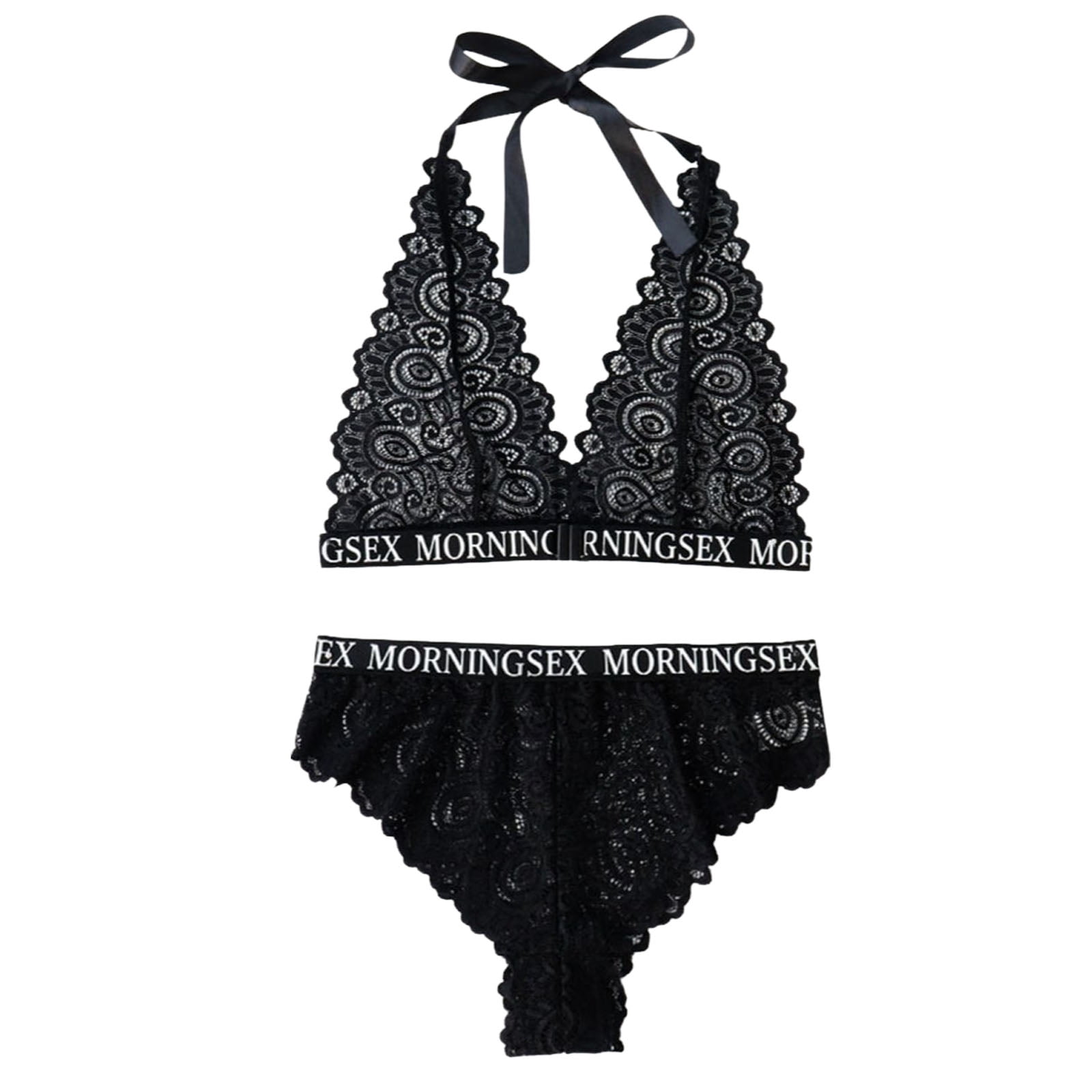 Imcute Women Oversize Lingerie Set, Black Underwear and Lace Hem Panties