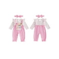 thumbnail image 2 of BemeyourBBs Baby Girl Bear Patch Romper Ruffle Long Sleeve Jumpsuit with Headband, 2 of 9