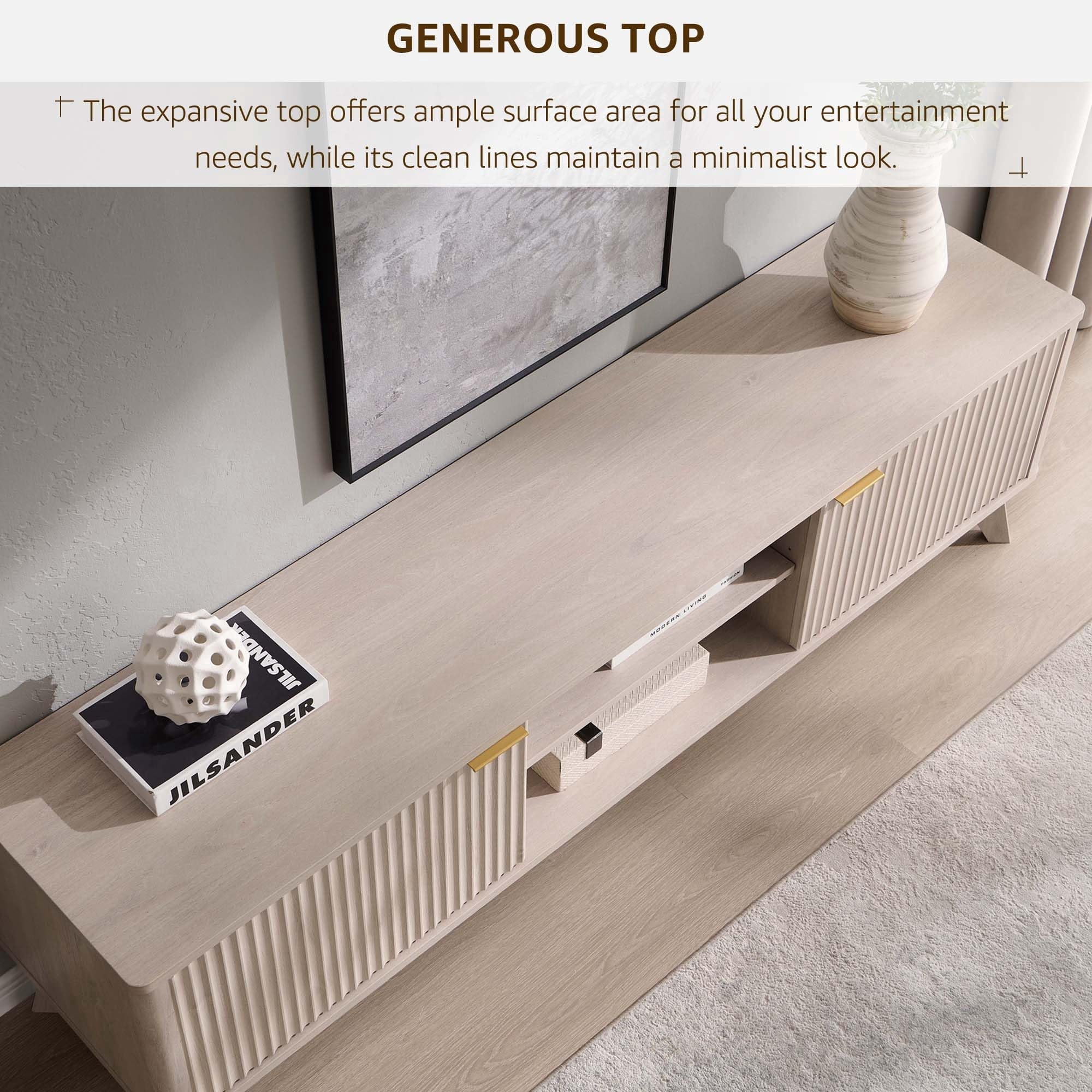 OKD 70" Modern Farmhouse TV Stand with 2 Soft Close Door, Fluted Entertainment Center Console Table, Media Furniture for Living Room, Alder White