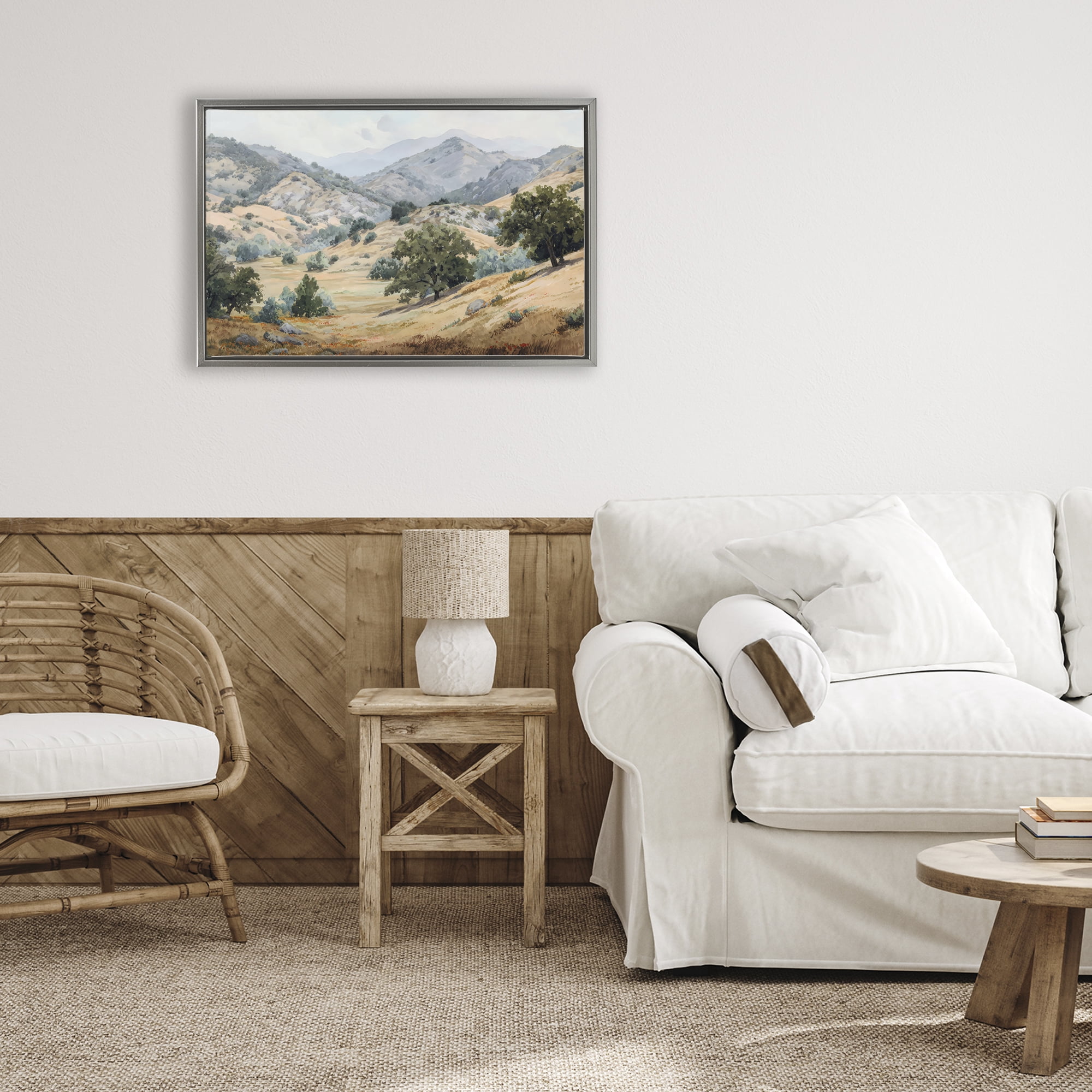 Stupell Industries Mountains and Trees Valley View Gray Framed Floater Canvas Wall Art, design by Petal Prints Design