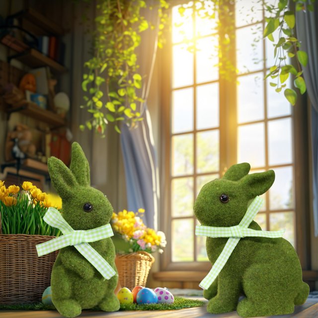 Xihbxyly Conejito de Resina Flocado, Adorable Decoración de Gamuza Musgosa, Ambiente Primaveral de Pascua, Decoración para Jardín o Patio, Escritorio de Oficina, Regalo Ideal, Tamaño 11 X 8 X 6 Cm y