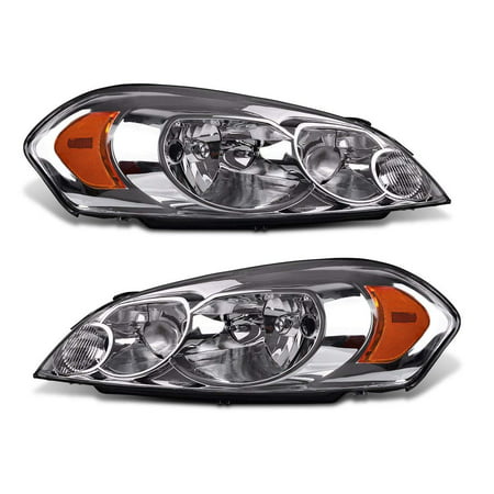 Headlight Assembly for 2006-2013 Chevy Impala Chevy Monte Carlo Replacement Headlamp Driving Light Chrome Housing Amber Reflector Clear Lens 2006 2007 2008 2009 2010 2011 2012