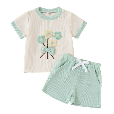 Girls Clothes Size 8 Kids Young Girl Clothes Outfits Cute Sweet Flower Print T-Shirt Shorts Summer Clothing Set