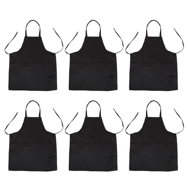 6X Unisex 2 Bolsillo Negro Delantal Peto de Cocina, Un Tamano de Medio