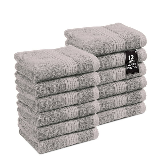 Casa Platino 12 Piece Wash Cloths Bathroom Set - 100% Cotton Washcloths Bulk, Wash Clothes - Platinum