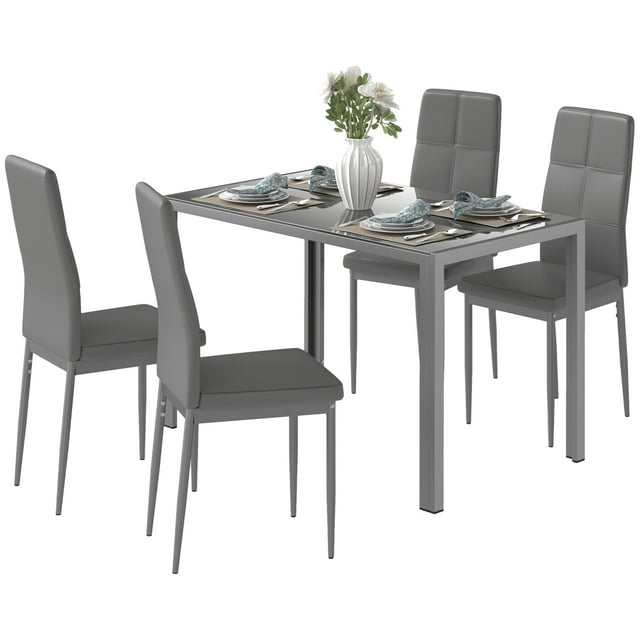 HOMCOM Ensemble de Table à Manger pour 4, Table de Cuisine Rectangulaire en Verre avec Chaises