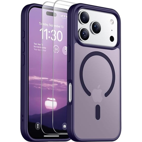Eryueer for iPhone 17 Pro Max Case Magnetic Translucent Matte Case with 2PCS Tempered Glass Screen Protector Slim Phone Case for iPhone 17 Pro Max 6.9'' Purple
