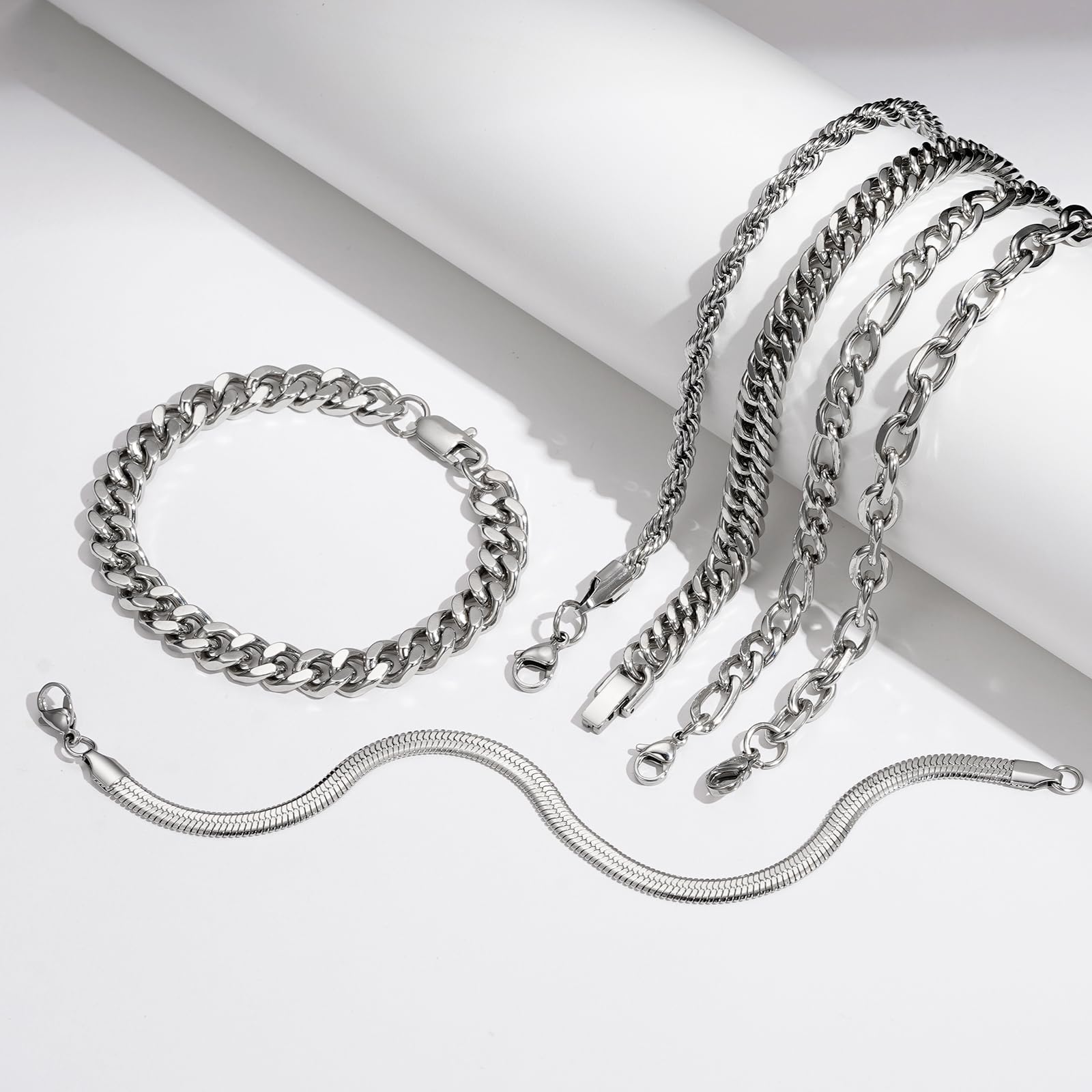 APSVO 6-Piece Silver Stainless Steel Chain Bracelets photo 7