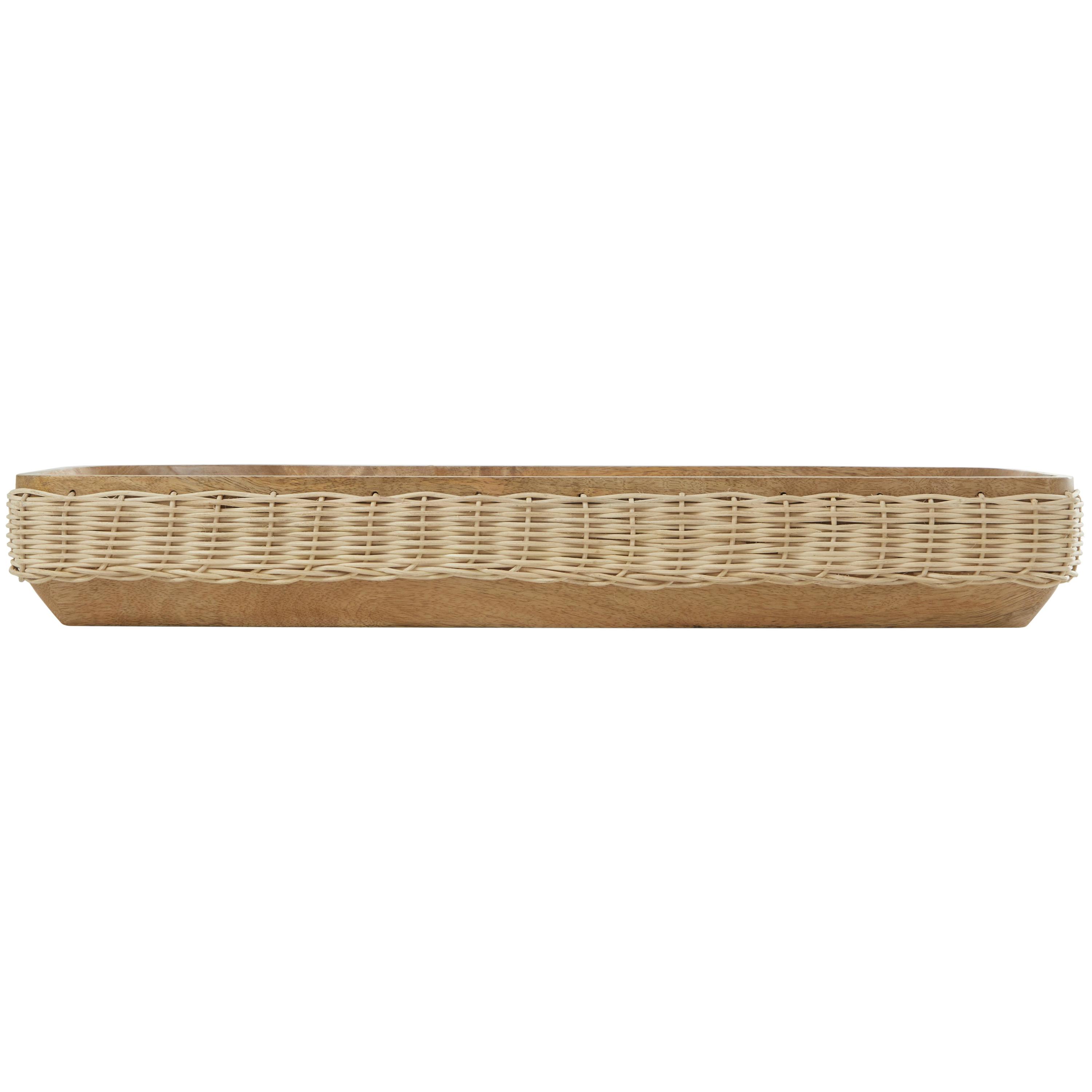DecMode 24" x 8" Brown Mango Wood Handmade Nesting Tray with Hand Woven Seagrass Accents, 1-Piece