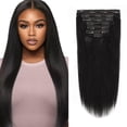 thumbnail image 1 of Anrosa Yaki Extensiones de pelo con clip para afroamericanos, cabello humano liso, volumen grueso natural, negro azabache, 14 pulgadas, 4.23 oz, 1 of 5