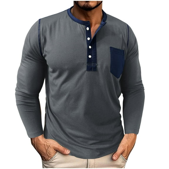 ShomPort Shirts for Men Long Sleeve with Pocket Casual Half Button Collared Tops Lightweight Basic Tee Undershirt