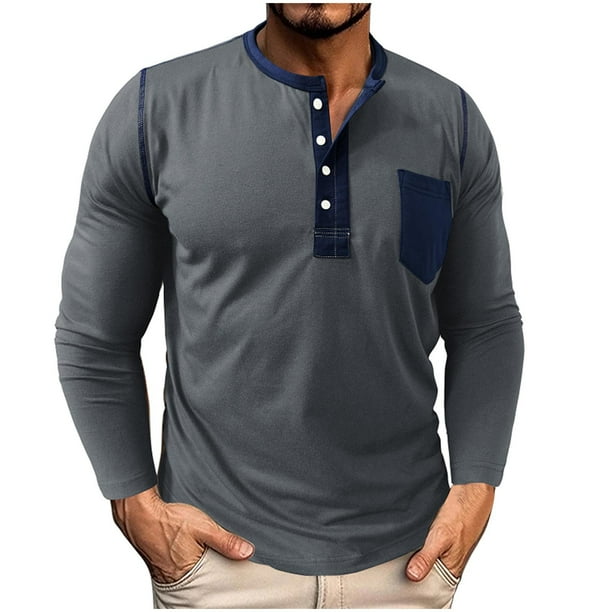 Blusas y camisas de manga larga y cuello redondo para hombre, casuales, a la moda, de color liso, transpirables, de manga larga y cuello redondo, de poliéster.