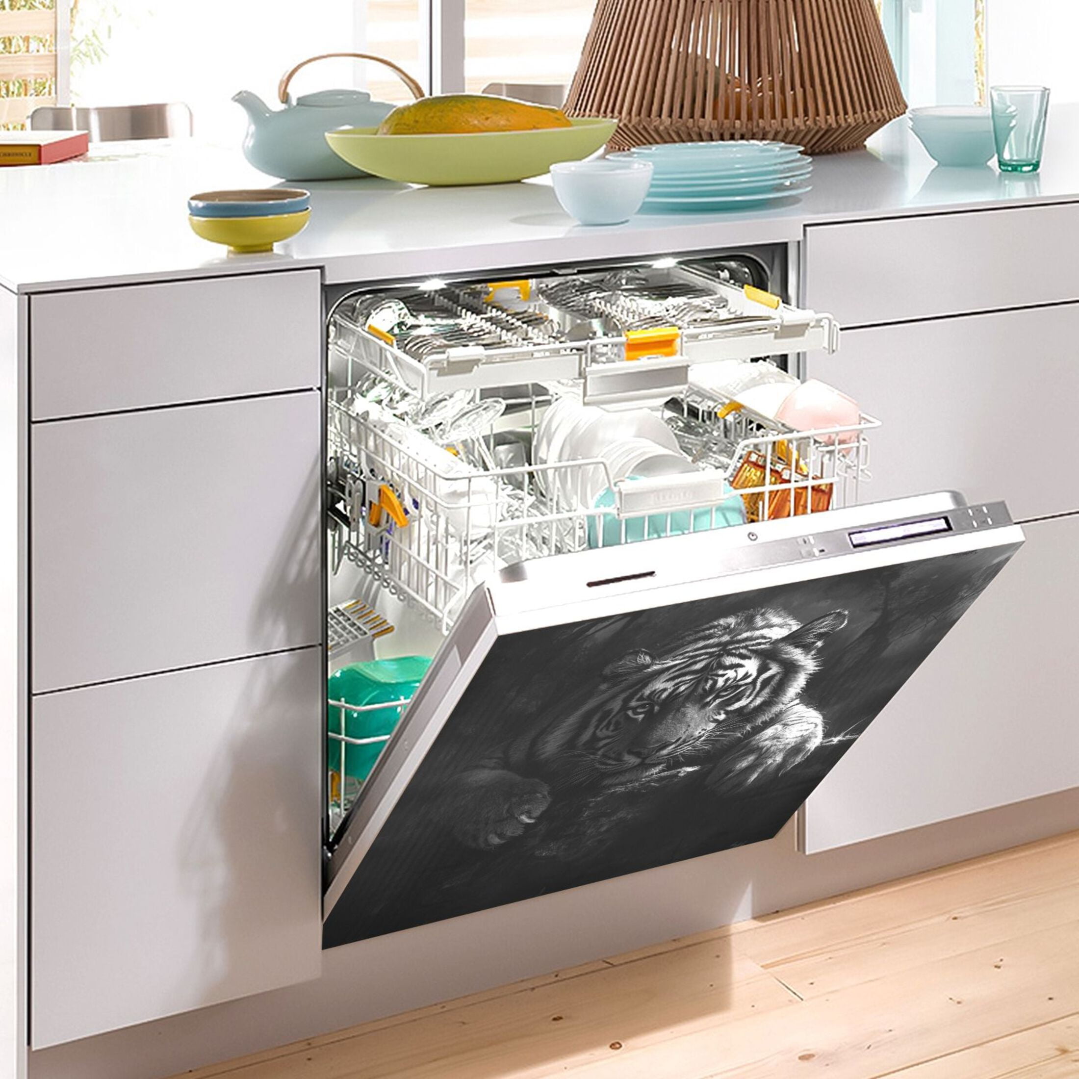 Dishwasher Magnetic Sticker 23x26 Inch Refrigerator Magnetic Sticker Washing Machine Magnetic Sticker Kitchen Panel Magnetic Sticker Home Decor Big Black Tiger