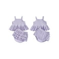 thumbnail image 3 of Aojekbee Girls Summer 2PCS Shorts Sets Solid Color Sleeveless Cami Tops Tiered Ruffle Shorts Sets, 3 of 10