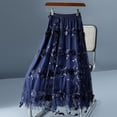 thumbnail image 2 of jtjvou Women's Floral Embroidered Tulle Maxi Skirt High Waist Flowy A-Line Long Skirt Fairy Elegant Mesh Skirt for Party Blue Free Size, 2 of 6
