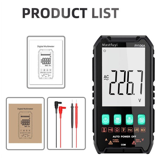 MASTFUYI Mini Digital Multimeter Smart Electrician Tester For DC/AC Voltage Capacitance Ohm Hz NCV Professional Multitester FWZ