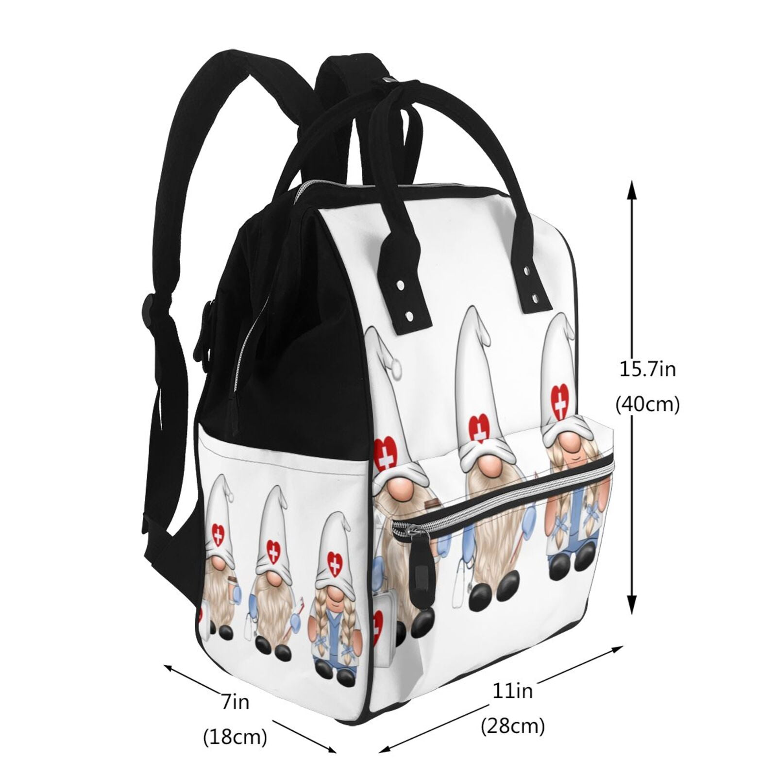 Fuzoiu Nurse doctor gnome Print Diaper Bag Backpack,Baby Essentials Travel Tote,Multi function Waterproof Diaper Bag, Travel Essentials Baby Bag - Unisex