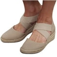 thumbnail image 4 of Penkiiy Women's Closed Toe Crisscross Elastic Ankle Strap Platform Espadrille Wedge Sandals 40 Beige, 4 of 6