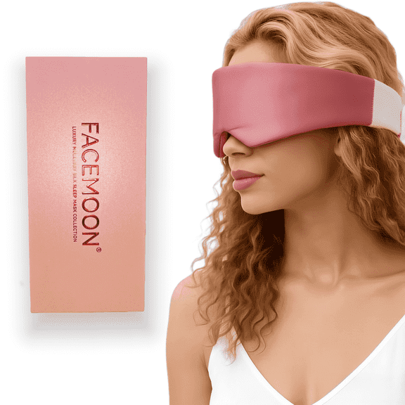 FACEMOON Pure Silk Sleep Mask for Travel, 100% Blackout Padded Eye Shade with Nose Light Block and Adjustable Hook and Loop Strap