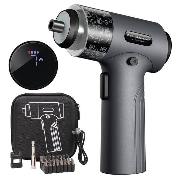 Cordless Electric Screwdriver Set with 32 Bits, Digital Display, LED Ring Light, 7 Torque Settings, USB-C Rechargeable 2500mAh Battery, and 1/4” Hex Driver for Home and DIY Repairs