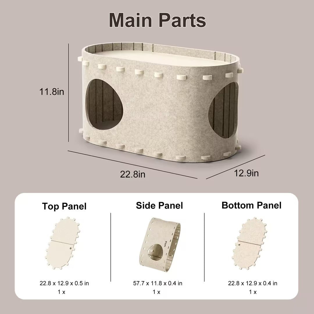 OMCPET Peekaboo Cat Houses for Indoor Pets - Scratch Resistant Felt Kitten Hideaway Bed, Large Cat Bed Cave for 22 LB Cat, 2-in-1 Cat Scratcher House, Foldable Cat Feline Tunnel, 22.8 inches