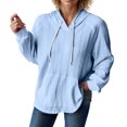 thumbnail image 5 of Jinhomg Comfy Oversized Sweatshirts for Women Dressy Casual Solid Drawstring Hoodie Fall Lightweight Long Sleeve V-Neck Pullover Top Women Blue XXXL, 5 of 8