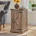 thumbnail image 3 of BOBOKY Nightstand with Charging Station, Rectangular Farmhouse End Table with Barn Door and Adjustable Storage Shelf, 17" Deep Wood Rustic Sofa Side Table for Living Room, Bedroom,Light Brown Color, 3 of 9