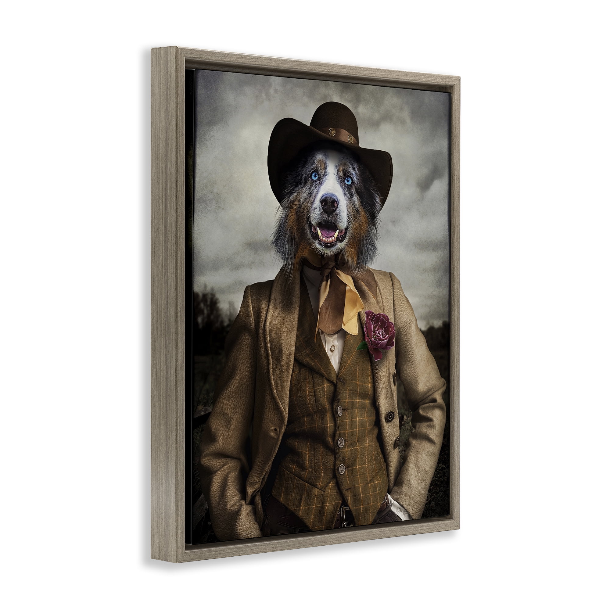 Stupell Industries Colonial Fashion Dog Animals & Insects Painting Brown Floater Framed Canvas Art Print Wall Art, 25 x 31