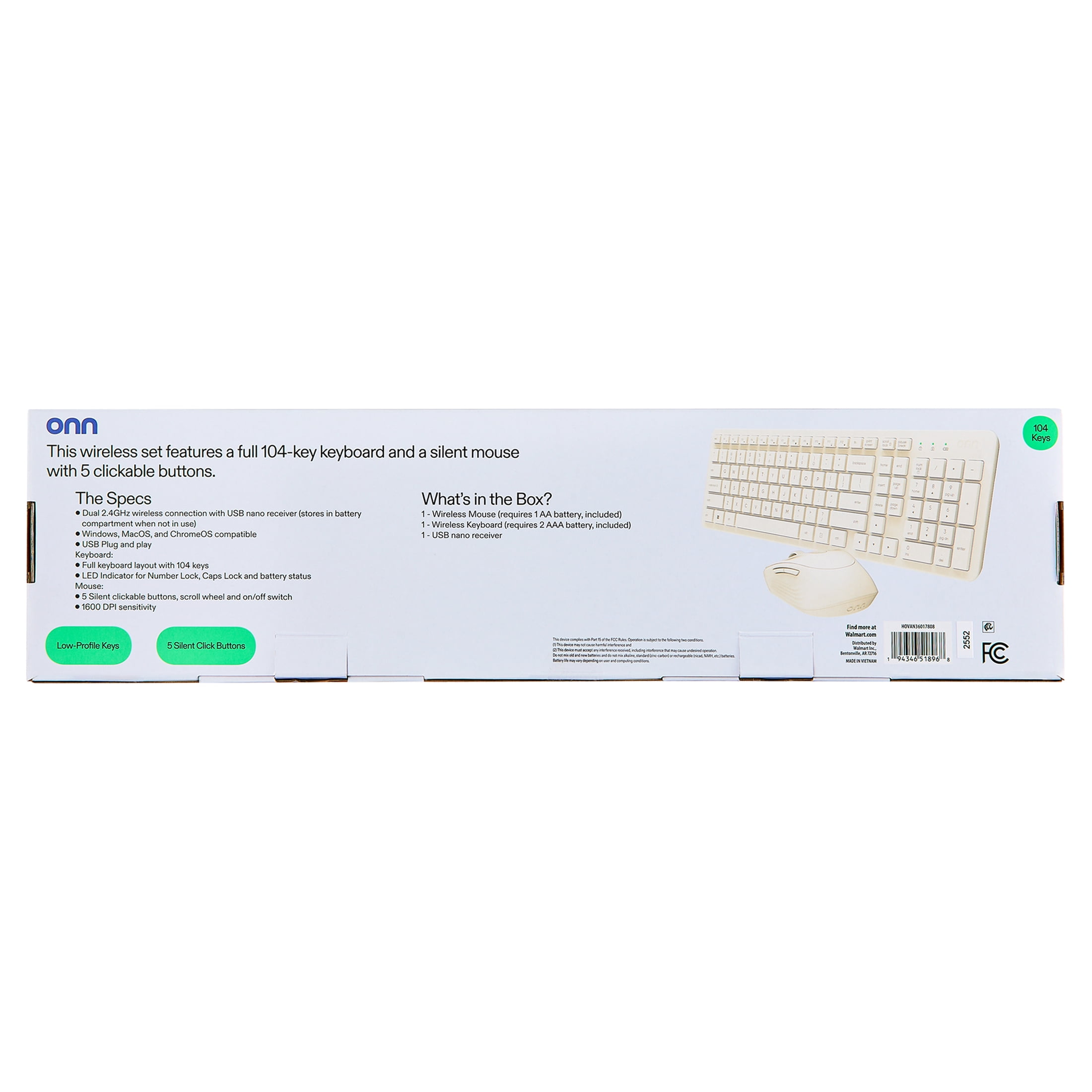 Onn Wireless Keyboard And Mouse Combo With 104 Keys Vanilla Dream